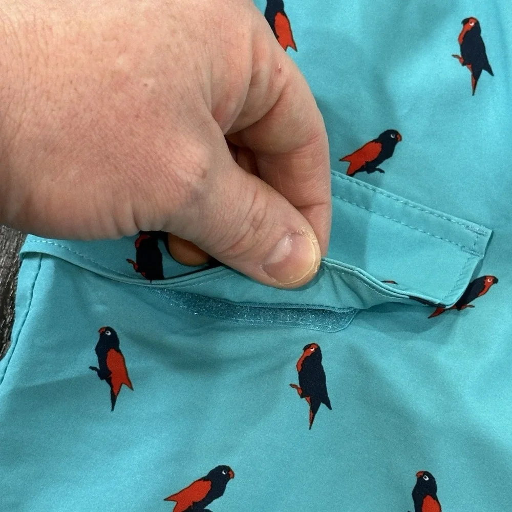 NWT‎ Duluth Trading Company Mens Board Shorts Sz 48 Blue Drawstring Parrot Print